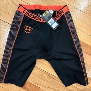 Under Armour Black and Orange Athletic Shorts, Includes Cup- New with Tags